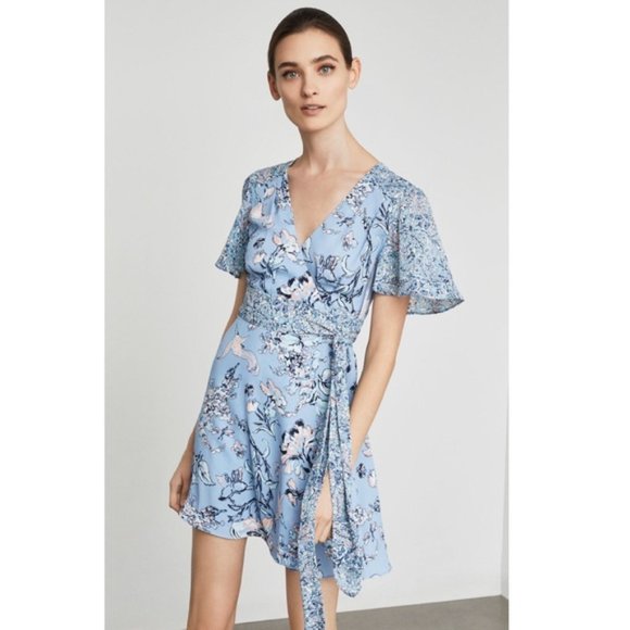 BCBGMaxAzria Kylie Floral Print-Blocked Wrap Dress Size XS - Picture 1 of 7